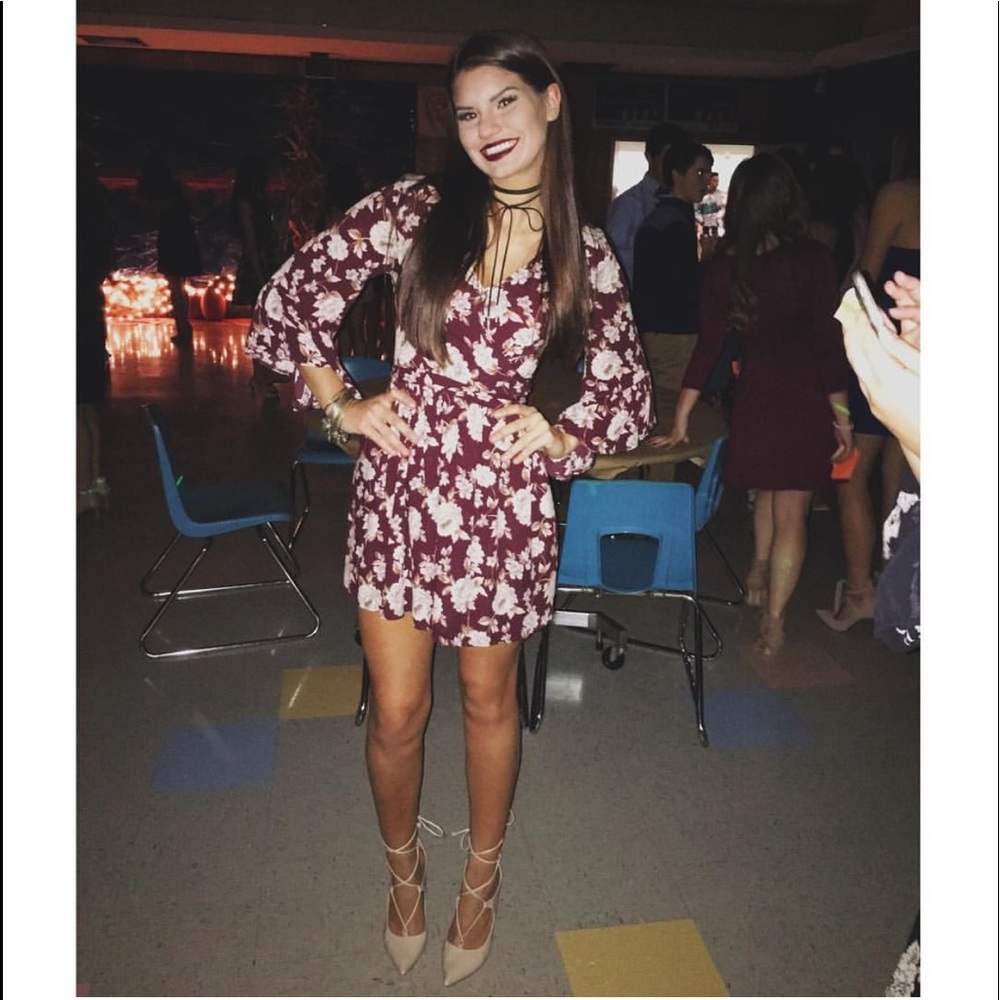Maroon/Burgandy Floral Wrap dress